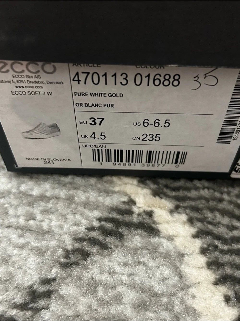 Ecco Pure White Gold Slip-On Woven Metallic Women’s Sneaker Size 7
